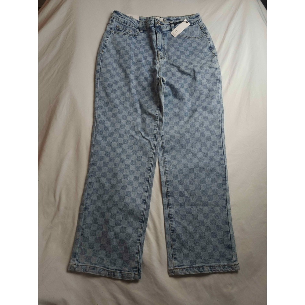 rue21 Dad Jeans Womens 9 Blue Denim Checkered Alt Y2K Edgy Grunge Streetwear NWT
